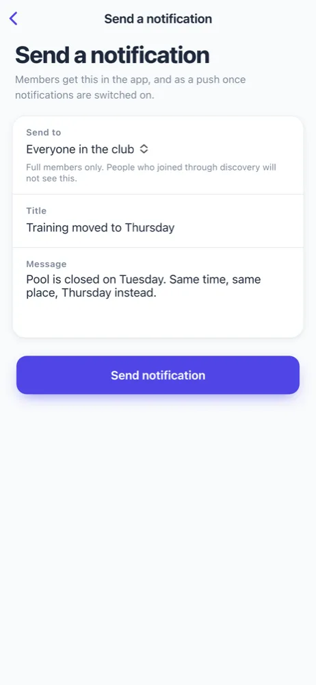Send announcement screen