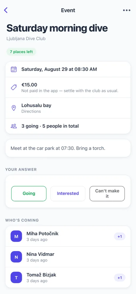 Event detail with RSVP